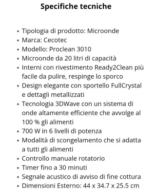Cecotec Microonde Proclean 3010
