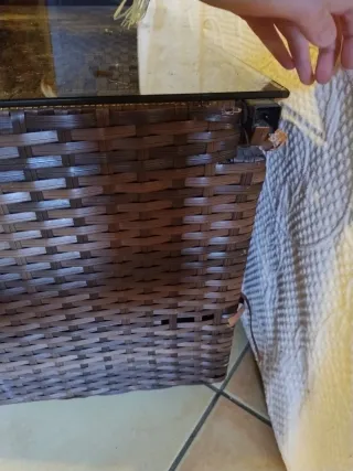 Mesa centro baúl mimbre y cristal