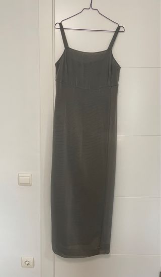 Vestido largo fiesta gris perla