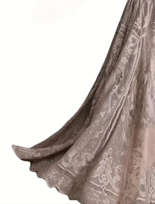 Falda larga de encaje color café