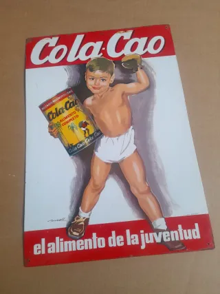 Cartel antiguo chapa publicidad Cola Cao