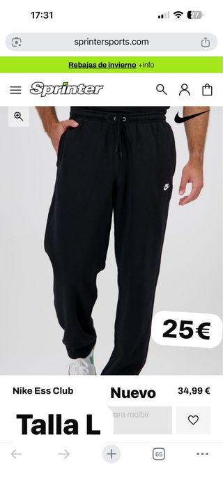 Pantalón chándal Nike Ess Club Negro Talla L