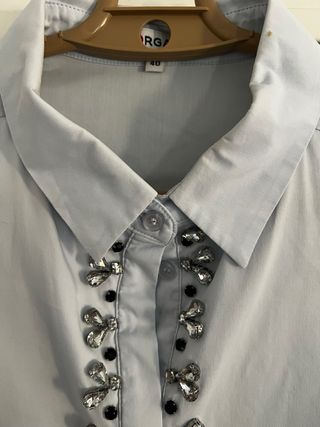 Morgan Camisa Mujer Azul Adornada