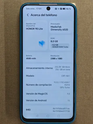 Honor 90 Lite 5G 256GB 8+5GB Cyan Lake