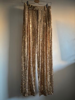 Pantalón Zara pinzas lentejuelas dorado