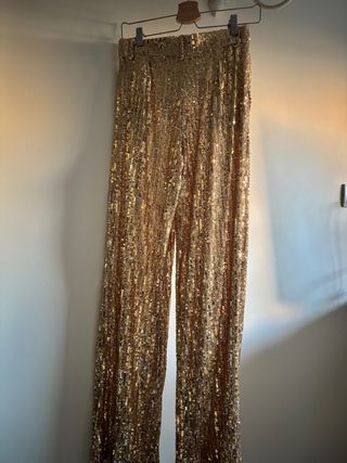 Pantalón Zara pinzas lentejuelas dorado