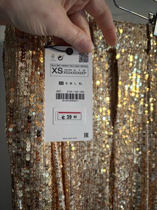 Pantalón Zara pinzas lentejuelas dorado
