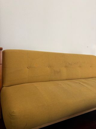 Sofá Cama Amarillo Tela y Madera
