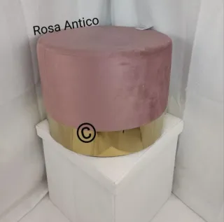 Pouf velluto rosa con base oro
