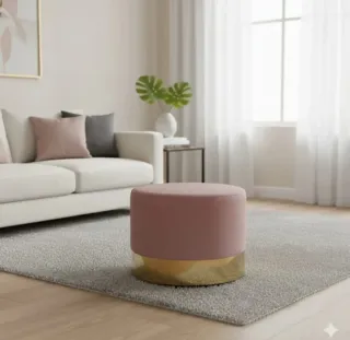 Pouf velluto rosa con base oro