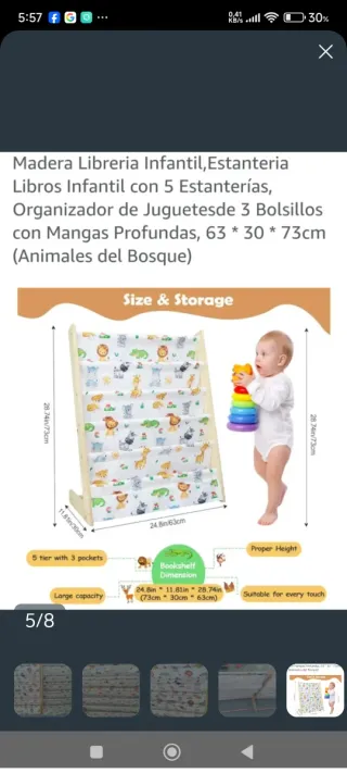Librería infantil 5 estantes de tela con animales