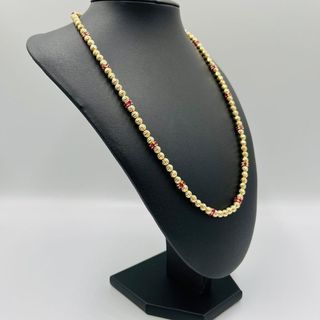 COLLAR BOLAS DIAMANTADAS Y PIEDRAS ROJAS 18K