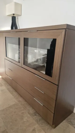 Consola de madera y cristal