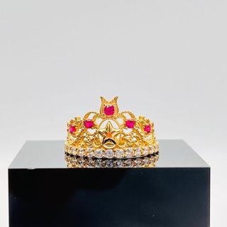 ANILLO CORONA CON CIRCONITAS FUCSIA 18K