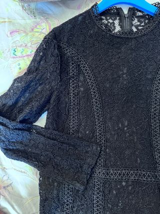 Blusa Zara Encaje Negra Manga Larga
