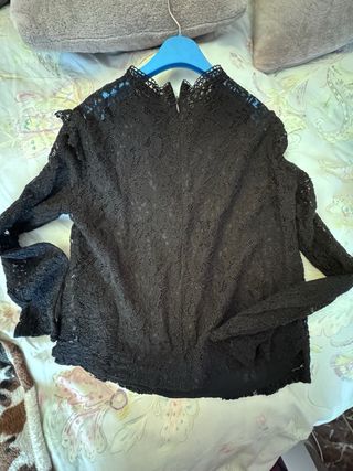Blusa Zara Encaje Negra Manga Larga