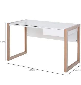 Scrivania moderna legno e vetro con cassetto