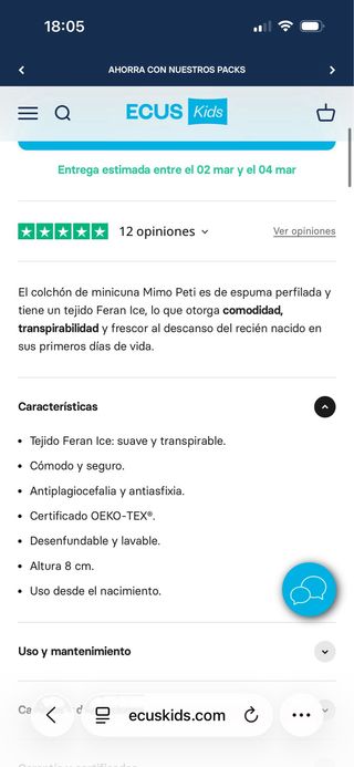 Colchón Mini Cuna Ecus 80x50 Nuevo y regalo cuna