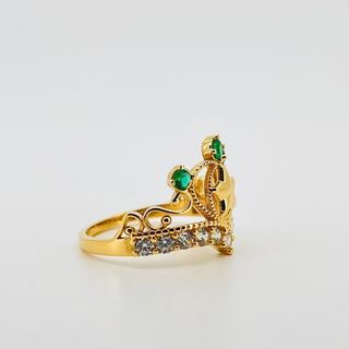 ANILLO CORONA CON CIRCONITAS VERDE Y BLANCO 18K