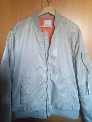 Chaqueta Bomber Bershka Gris Naranja