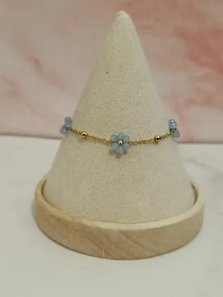 Pulsera flor azul pastel inox