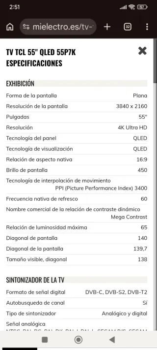 TV TCL 55" QLED 55P7K - 4K Ultra HD, Google TV