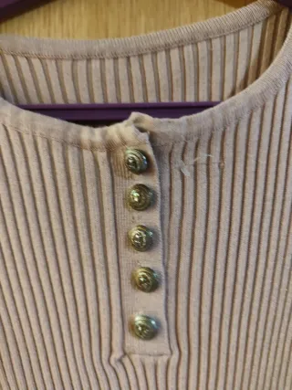 Vestido punto manga larga beige talla única