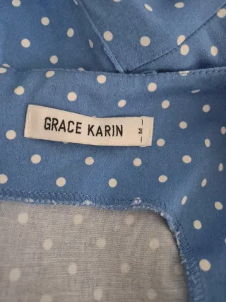 Vestido Azul Bolinhas Grace Karin