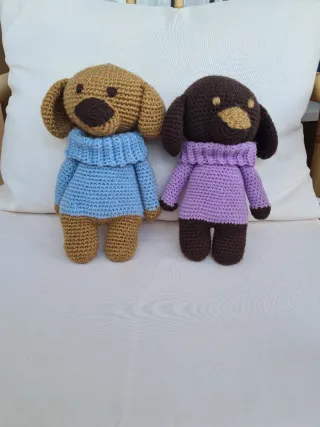 2 Peluches Perro Crochet 22/24cm