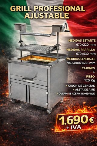 Barbacoa Profesional Ajustable Acero Inoxidable