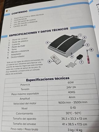 Simulador de pasos, Masaje pies/piernas