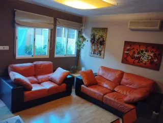 Sofás piel 3+2 naranja/marrón