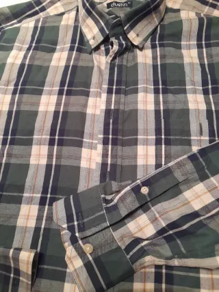 Camisa cuadros poliéster y algodón, cuadros verde