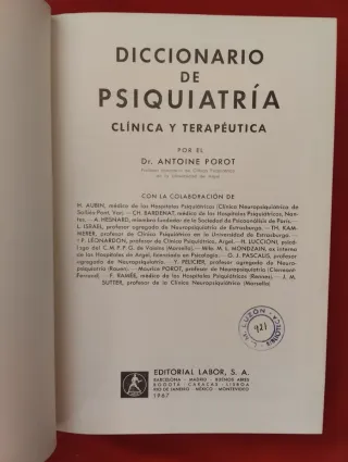 DICCIONARIO DE PSIQUIATRÍA, DR. ANTOINE POROT.