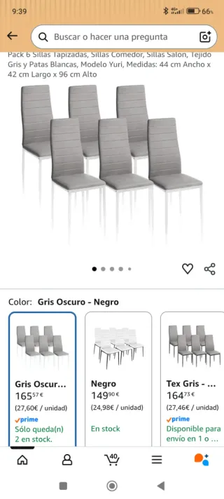 Mesa de comedor gris y blanca con 6 sillas