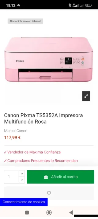 Impresora Canon Pixma TS5352A Multifunción Rosa