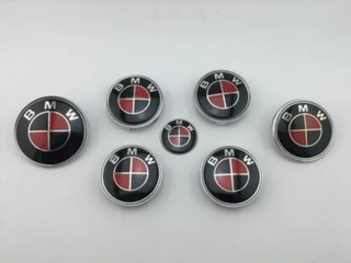 JUEGO DE 7 EMBLEMAS LOGOS BMW ROJO NEGRO CAR m_48