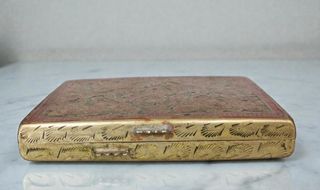 Pitillera antigua latón esmaltado floral