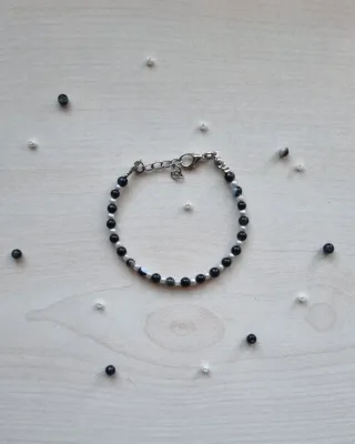 Pulsera de piedra natural obsidiana y perlas