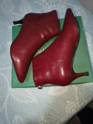 Botines Minelli Rojos Talla 40 Piel Serpiente