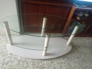 Mesa centro cristal y madera