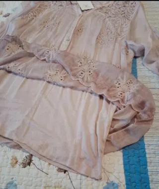 Blusa seda mujer encaje y bordados talla única