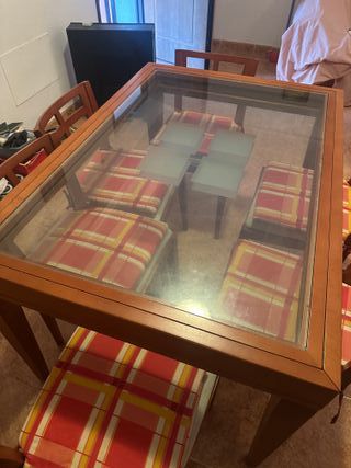 Mesa comedor madera y cristal + 6 sillas