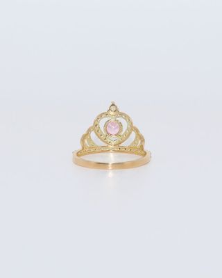 ANILLO CORONA CON CIRCONITAS ROSA Y BLANCA 18K
