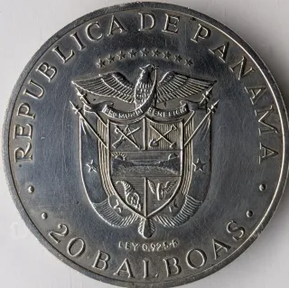 Moneda Plata 20 Balboas 1971