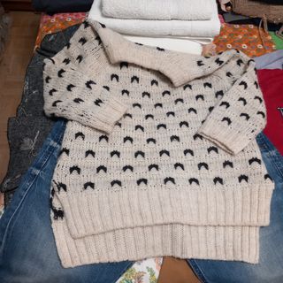 Jersey de lana beige y negro Talla S