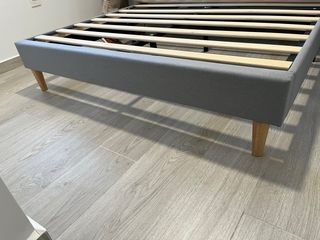 Estructura Cama Somier Tela Gris Madera