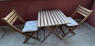 Mesa y 2 Sillas Plegables Madera Ikea
