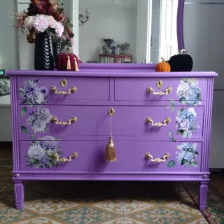 Cómoda Vintage Lila • Mueble Tocador + Espejo