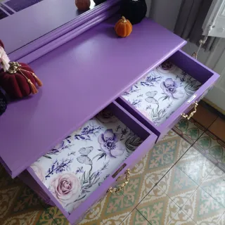 Cómoda Vintage Lila • Mueble Tocador + Espejo